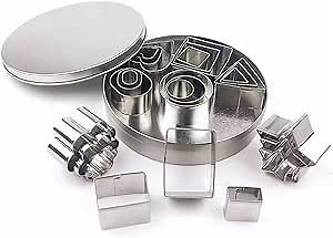 Stainless Steel Mini Cookie Cutter Set (24 pcs) - Geometric Shapes Biscuit Molds & Stamp - Round, Star, Triangle, Heart, Flower, Square, Rectangle & Oval
