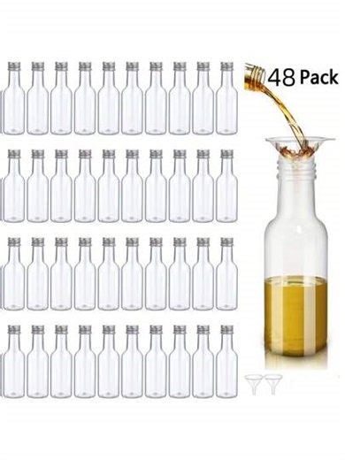 48pcs 25ml/50ml Mini Liquor Bottle Set, Mini Empty Plastic Small Bottles With Caps, Sealed Wine Bottles, Mini Wine Bottles, Bar Party Supplies, Suitable For Thanksgiving, Halloween And Christmas, Durable, Can Be Used To Hold Juice, Sauce, Coffee, Etc. | SHEIN