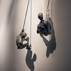 QZFSL Set of 2 Climbing Man Wall Art Decor Rock Climbing Men Figures Wall Hanging Design Gifts 3d Wall Art Outdoor Mountain Decoration Signage Cool Man Cave Stuff Wall Walking Western Sculpture