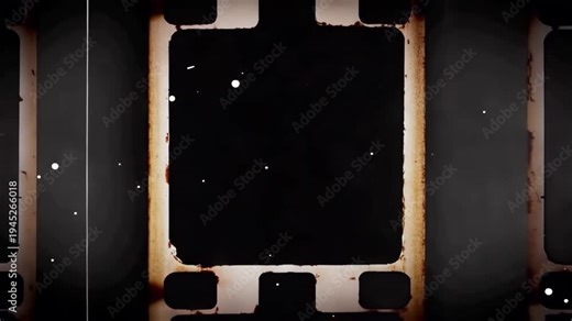 Vintage film strip overlay with distressed texture and dust particles, creating an aged cinematic effect for video projects and backgrounds