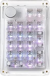 KiiBoom Phantom 21 Hot Swappable Crystal Acrylic Numpad, BT5.0/2.4GHz/USB-C Triple Mode NKRO Programmable Numeric Keypad with Knob, South-Facing RGB, 1900mAh Battery for Win/Mac (Clear)