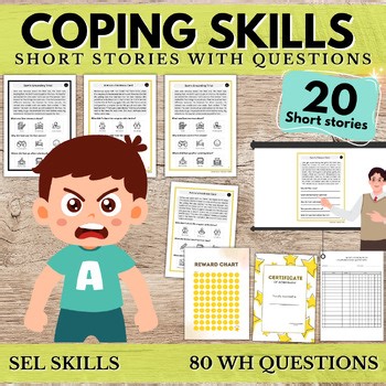 Coping Skills Toolbox Short Stories: Questions & Visuals Worksheets SEL Autism