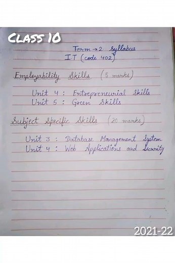 Class 10th I.T (402) term2 syllabus cbse (2021-22)
