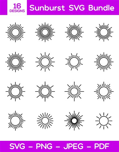 Boho Sunburst SVG Bundle, Retro Sun Ray Designs (digital Download) - Etsy
