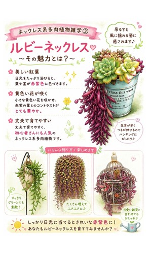 多肉植物の雑学 ネックレス系編③ ルビーネックレスの魅力 #多肉植物の育て方 ＃ネックレス ＃ハンギングバスケット
