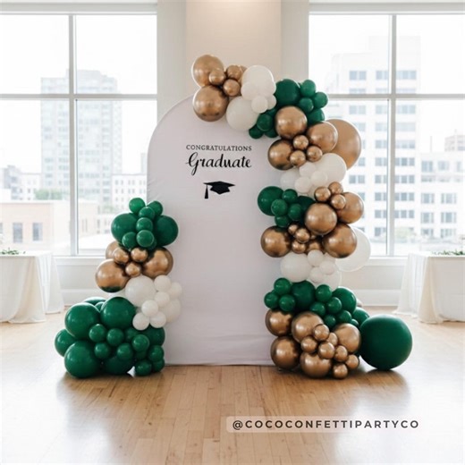 Emerald Green & Gold Graduation Balloon Garland Kit- Graduation Party Decorations