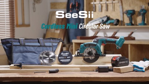 SeeSii Cordless Mini Circular Saw, 4-1/2" Electric Compact Circular Saw with 4.0Ah Battery, 5380RPM, 4 Saw Blades, Rip Guide, Max Cutting Depth 1-11/16"(90°), 1-1/8"(45°) for Wood, Plastic, Soft Metal