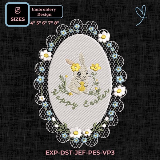 Heirloom Easter Bunny Embroidery Design – Vintage Lace Oval Frame Machine Embroidery File, 5 Sizes, Dst, Des, Exp, Jep, Vp3 - Etsy