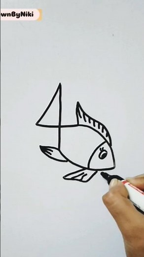 Amazing Fish Drawing with Number 4 | Easy Number Drawing Art for Kids & Beginners #shorts #drawing