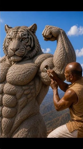 Carving a Giant Muscle Tiger Statue from Stone