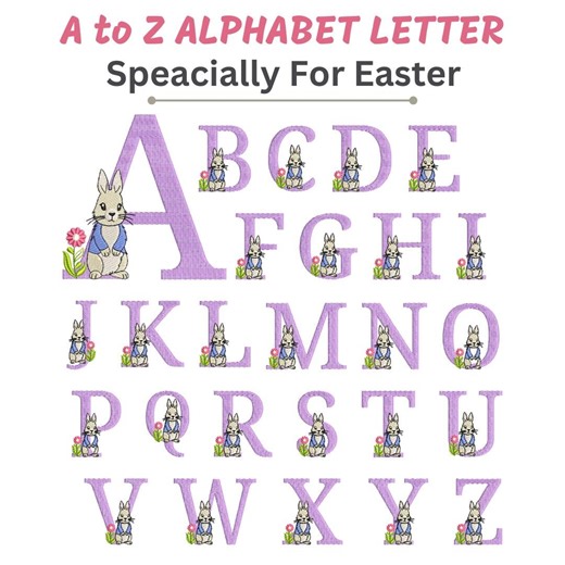 Bunny Alphabet Embroidery Font – Digital A–Z Letters, 3 Sizes, Uppercase & Lowercase Machine Files - Etsy
