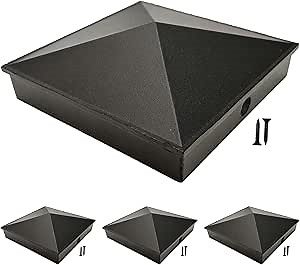 6x6 Black Fence Post Caps Powder-Coated Aluminum Pyramid Deck Caps for 6x6 Nominal Outdoor Wood Posts (Actual/True 5.5" x 5.5") Durable and Stylish Cap Cover 4 Pack