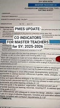 PMES UPDATE 2025 | CO INDICATORS FOR MASTER TEACHERS I & II for SY 2025-2026