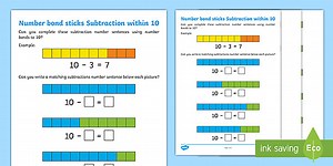 Number Bond Sticks Subtraction within 10 Worksheet