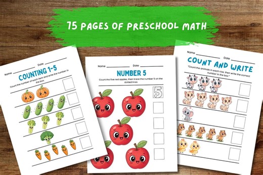 Preschool Math Worksheets - Counting, Addition, & Beginning Math Activities for Kindergarten - 75 Printable PDF - Etsy UK