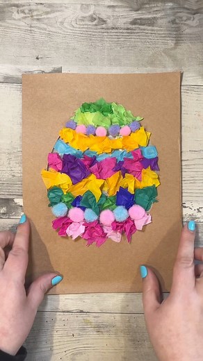 Super easy Easter Egg Craft idea! 🐣💛❤️💜💕 I love this textured collage egg! You need sticky plastic, cardboard and then all your decorative bits!! I have used tissue paper and Pom Poms to make my egg extra fluffy 🤩 #crafting #craft #craftideas #crafts #easter | Home is Where the Art is