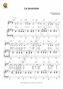 Partition piano La Javanaise de Serge Gainsbourg