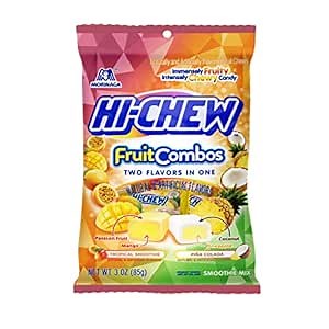 HI-CHEW Fruit Combos, 6 Bags, 3oz each - Tropical Smoothie & Piña Colada - Unique Fun Soft & Chewy Candy - Immensely Juicy Fruity Candy Flavors - Individually Wrapped for Sharing