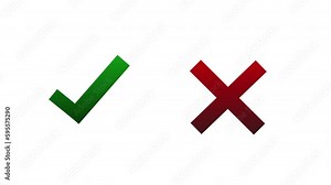 Tick and cross symbol. Green checkmark Confirmed and red Rejected icons isolated