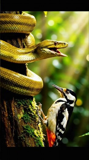 Yellow Python vs Woodpecker — Tense Jungle Standoff in Indonesia! 🐍🆚🐦