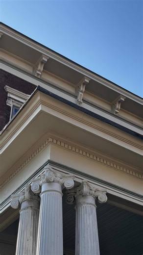 Oh by the way!!! The entablature is finished! 😍 We still need to: • paint the columns, window casings and door • repoint the brick and sandstone • repair and paint the porch floor • landscape • oh and paint the rest of the house But progress is progress! #victorianhouse #victorianexterior #paint #beforeandafter #historichome #victorian #oldhouse #victorianrestoration | chaplinehouse