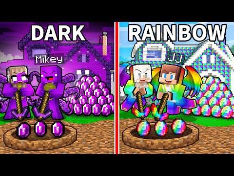 JJ and Mikey: RAINBOW vs DARK Mine Battle in Minecraft - Maizen