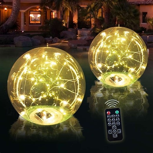 Solar Floating Pool Lights, Inflatable Waterproof LED Glow Balls, Solar Powered Floating Fairy Lights for Swimming Pool Party & Garden Decor, 1/2PCS 2