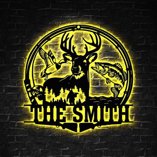 Personalized Hunting Fishing LED Sign, Deer Bass Duck Hunter Decor - Etsy