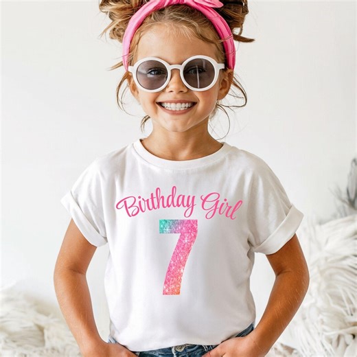 Birthday Girl Shirt. Seventh Birthday Shirt. Glitter Birthday Shirt - Etsy