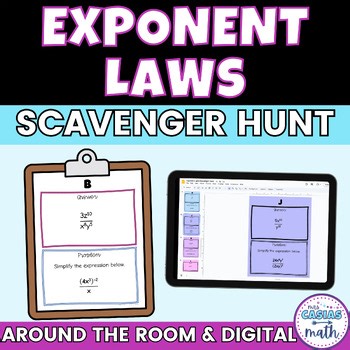 Exponent Laws Activity Scavenger Hunt Digital and Printable Algebra 1