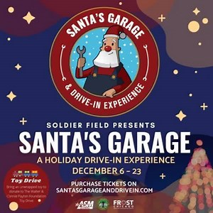 🎅 Santa's Garage & Drive-In Experience is a festive Winter Wonderland event at Soldier Field featuring: ❄️ Magical Light & Tree Displays ❄️ Photo Opportunity with Santa ❄️ Drive-In Christmas Movie ❄️ Cookies & Hot Chocolate for every car ❄️ Drive-thru festive Christmas Tree Lane ❄️ Inflatables of your favorite Christmas Characters ❄️ Letters to Santa Drop-Off Mailbox SantasGarageAndDrivein.com | Soldier Field