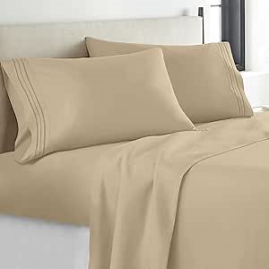 YIYEA Twin Sheets Set, Luxury 1800TC Hotel Quality Double Brushed Microfiber Bed Sheets for Twin Size Bed, Extra Soft, Deep Pocket, Shrinkage and Fade Resistant, 3PC (Twin, Khaki)