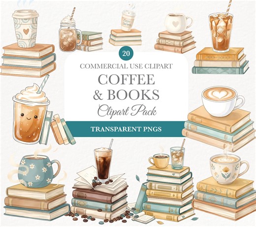 Iced Coffee and Books Clipart, Cozy Reading Png, Digital Download for Coffee Lovers - Etsy