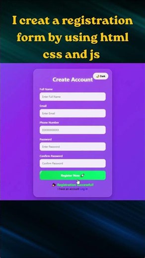 🔥 Amazing Registration Form Using HTML, CSS & JavaScript | Web Development #shorts