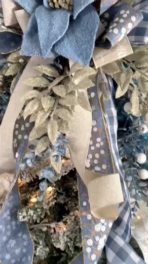 READY TO SHIP! Dusty Blue Luxury Christmas Tree Topper, Blue Willow,old World, Designer,blue and White Tree Topper Bow,buffalo Plaid - Etsy