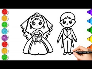 Cute Bride & Groom Drawing, Painting & Coloring For Kids Toddlers_ Kids Art