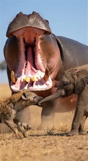 Hyenas bully baby elephant🐘😱 #shorts #funny