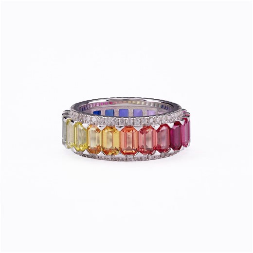 Rainbow Sapphire Eternity Ring, 18K White Gold Plated S925 Sterling Silver Band, LGBTQ  Pride Ring, Multicolor Gemstone Full Eternity Band - Etsy