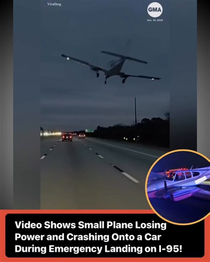 Tasha K🥂 on Instagram: "(#AD) — A small plane was caught on video losing power mid-flight before descending onto I-95 in central Florida. Witnesses say the aircraft dropped quickly and made an emergency landing, striking a car on the roadway. Officials are still gathering details on what caused the sudden failure."