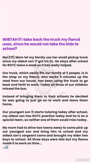 67K views · 34 reactions | 珞 WIBTAH if  I take back the truck my fiancé uses, since he would not take the kids to school? | Animal Lovers | Facebook
