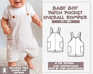 Baby Patch Pocket Overall Romper Sewing Pattern (PDF Pattern) - Etsy