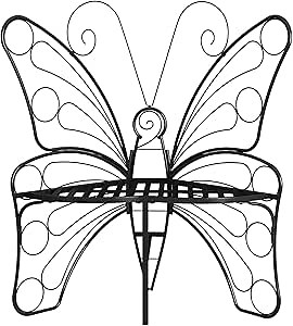 HavenlyYouth Butterfly Shaped Outdoor Bench, Black Garden Bench for Outdoor with Sturdy Stable Metal Frame, Butterfly Chair Butterfly Bench Outdoor for Garden, Yard, Balcony, Lawn (Black)
