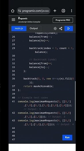 Maximum Number of Achievable Transfer Requests | Backtracking Algorithm in JavaScript Explained