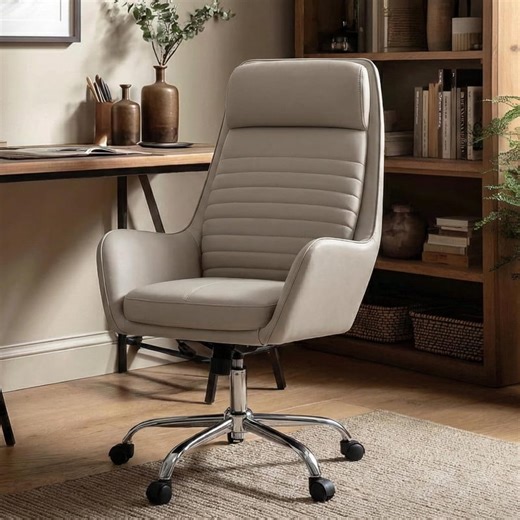 COLAMY Ellis High-Back Home Office Desk Chair, Leather Executive Chair with Integrated Armrests, Khaki