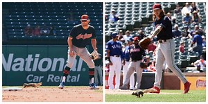 Squirrel runs around the field at Indians-Rangers game