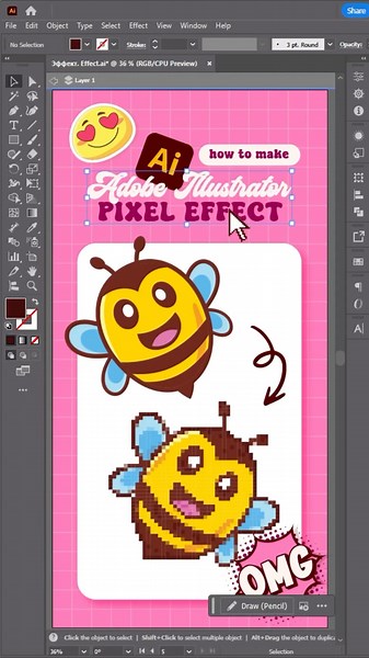 Pixel Effect in Adobe Illustrator | Easy and Fast. #adobeillustrator #graphicdesign #tutorial