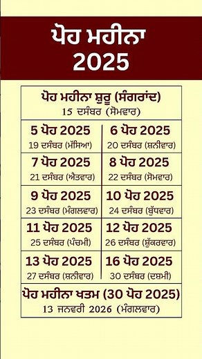 ਪੋਹ ਮਹੀਨਾ 2025 | Poh Month 2025 | Start Date & Important Days