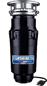 Waste Maid 10-US-WM-458-SL-3B Garbage Disposal Anti-Jam Stainless Steel Food Waste Grinding System, 3/4 HP Slim Line, Black