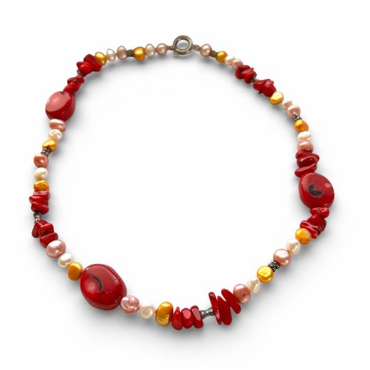 Vintage Coral & Pearl Beaded Necklace - Etsy