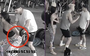男子健身房内偷瞄女子，女子男友发现后向男子走过去，过程被拍下